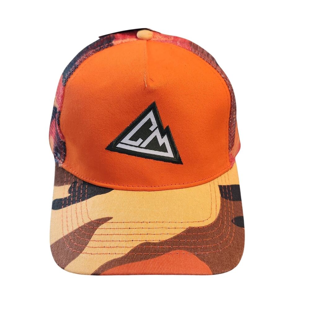 Chillmeister Mens Orange Camo Trucker‎ Hat Mountain Logo Mesh Snapback Cap